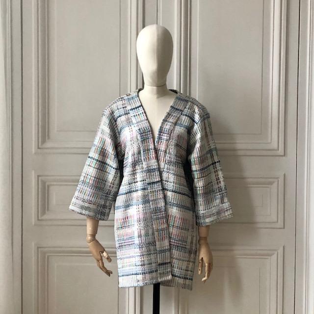 Kimono en tweed multicolore tissé et fabriqué en France