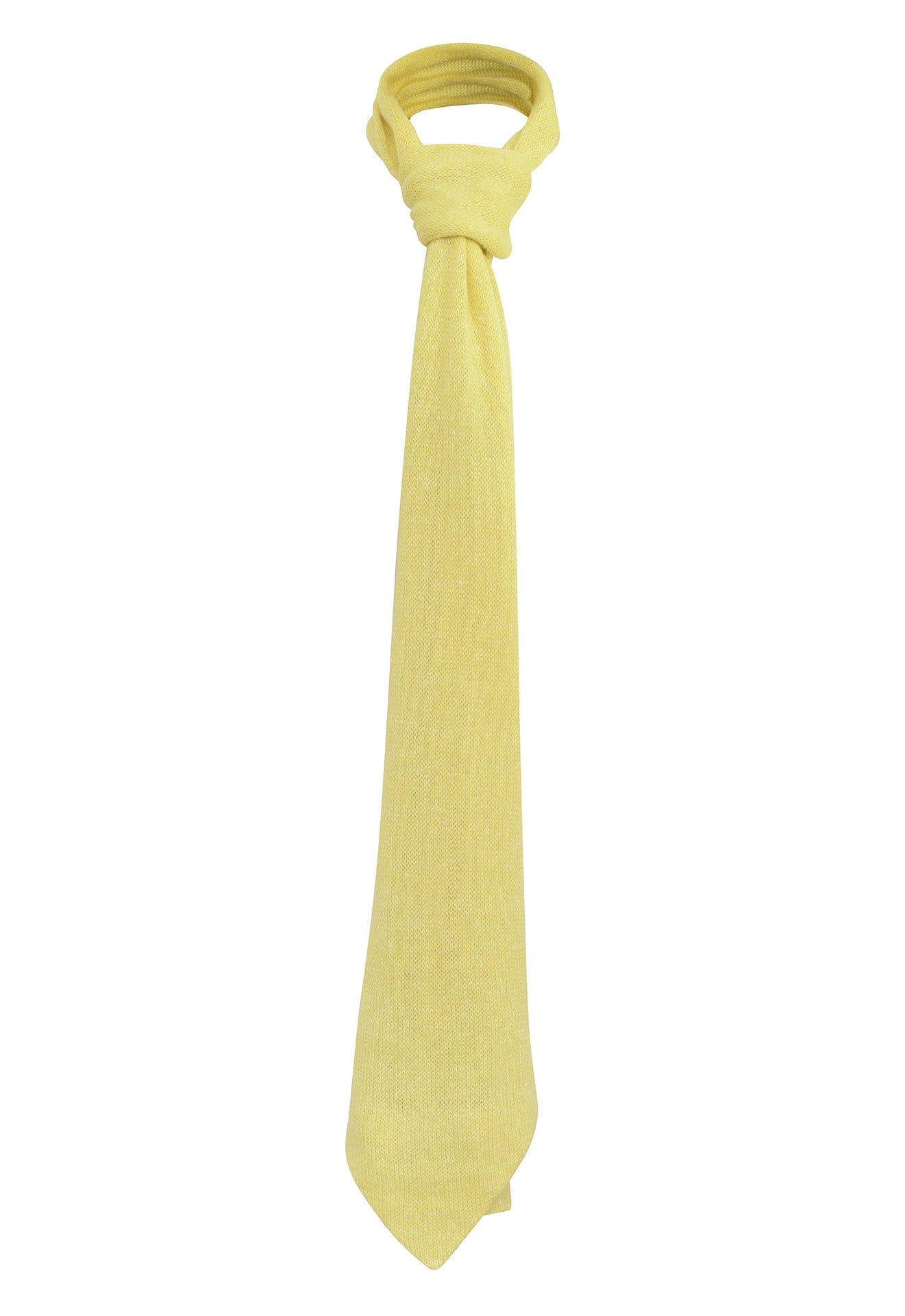 Echarpe à bout cravate jaune soleil tricotée en France 58% cachemire 42% lin