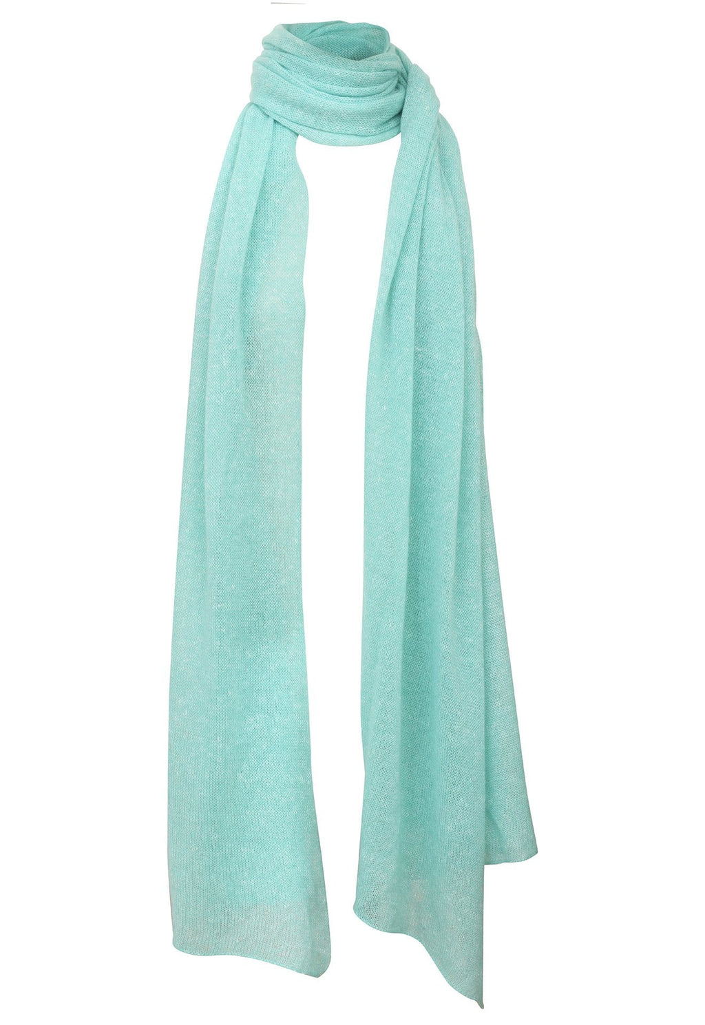 Etole turquoise tricotée en France 200x60 cm 58% cachemire 42% lin