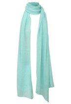 Etole turquoise tricotée en France 200x60 cm 58% cachemire 42% lin