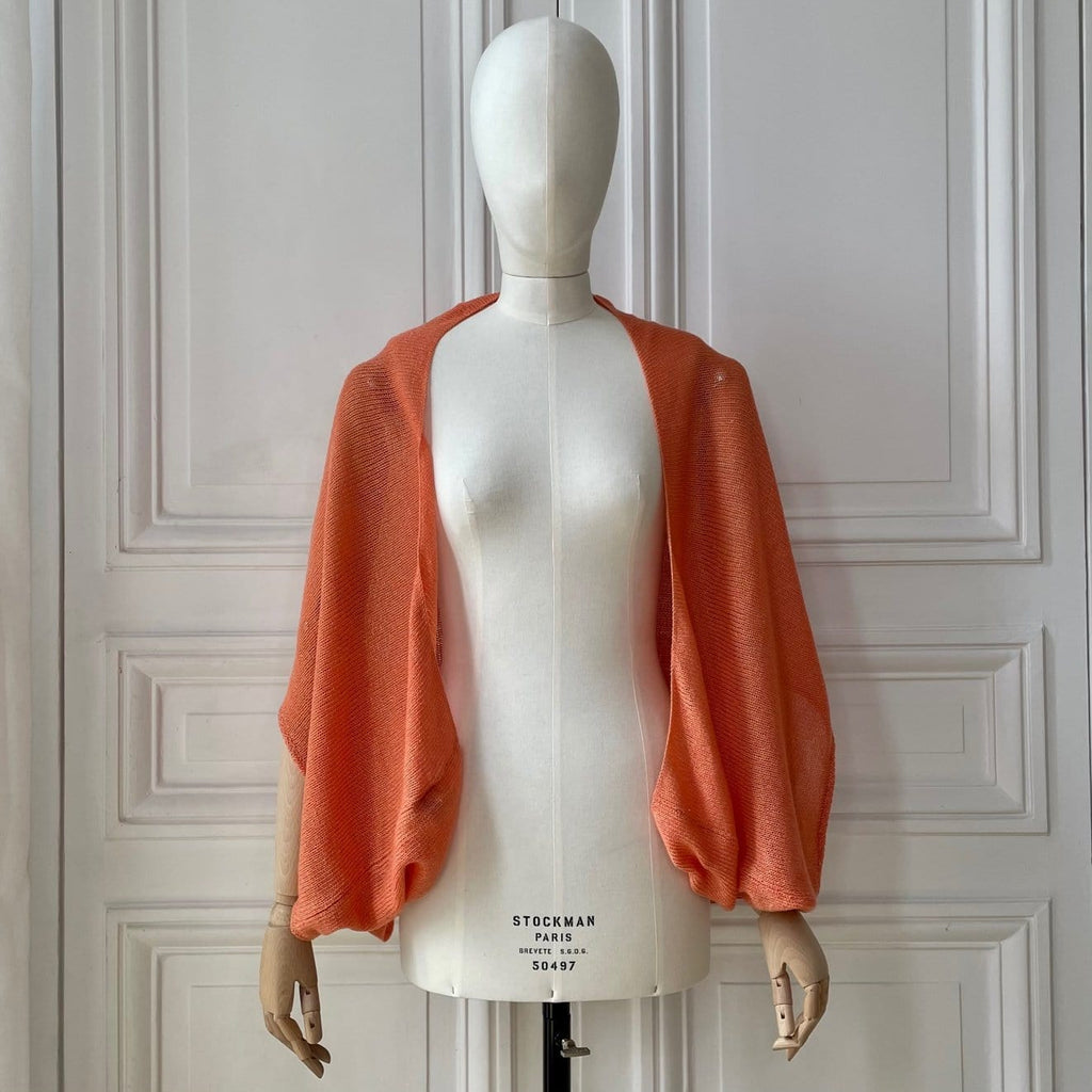 Étole pull corail 58% cachemire 42% lin tricotée en France