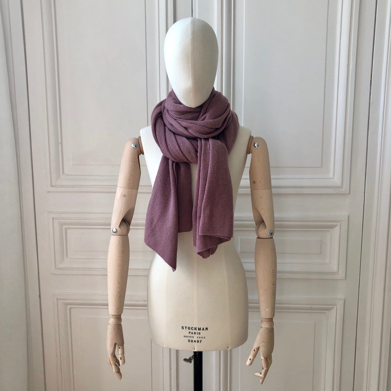 Echarpe vieux rose tricotée en France 250x60 cm 100% cachemire maille mousseuse