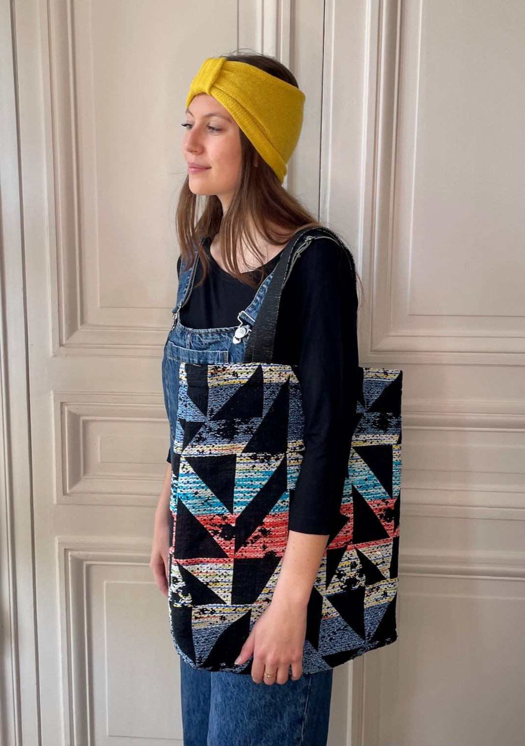 Sac Vivien en tweed bleu, blanc, jaune, corail tissé et fabriqué en France