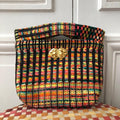 Pochette Agathe en tweed rose, jaune, turquoise, orange, vert et noir tissé et fabriquée en France