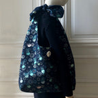 Sac Angèle en tweed méduses bleu marine, turquoise et argenté tissé et fabriqué en France