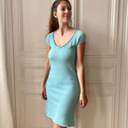 Robe bleu ciel 58% cachemire 42% lin tricotée en France
