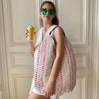 Sac Yvette en tweed rose, orange, bleu ciel et vert tissé et fabriqué en France