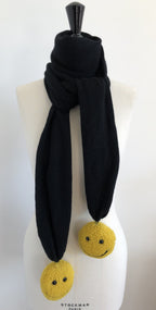 Écharpe Evesome maille mousseuse 100% cachemire avec pompons en fourrure de mouton Smiley -  Evesome 100% Cashmere Foam Scarf with Smiley Sheepskin Fur Tassels 