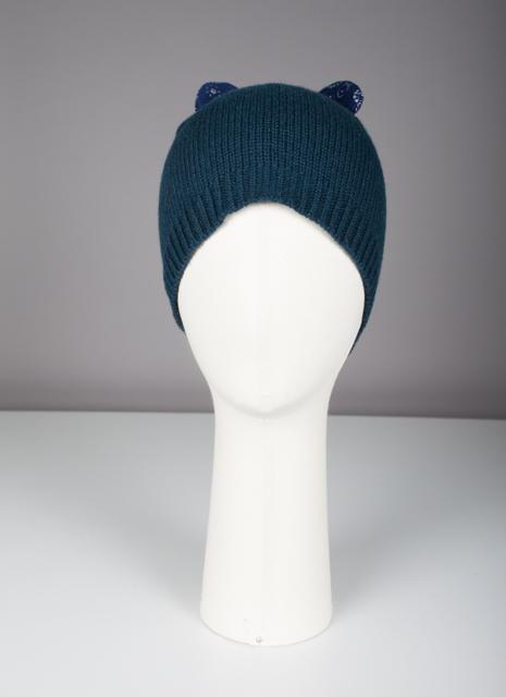 Bonnet Evesome maille serrée 100% cachemire avec oreilles en tweed- Evesome 100% cashmere tight mesh beanie with tweed ears