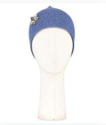 Bonnet surfer Evesome maille serrée 100% cachemire avec broche lierre argentée - Beanie surfer Evesome tight mesh 100% cashmere with silver ivy brooch