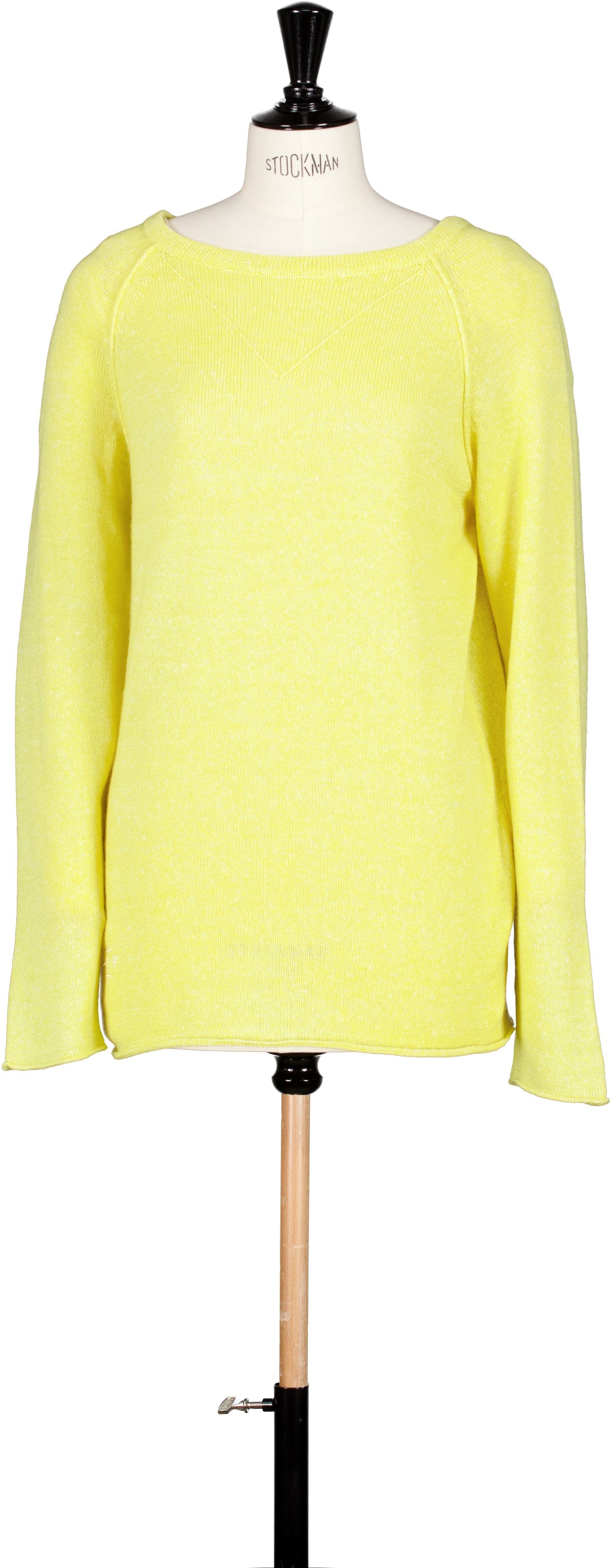 Pull sweatshirt jaune 58% cachemire 42% lin tricoté en France