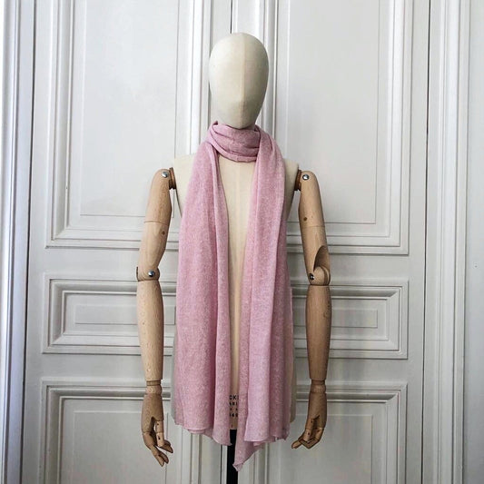 Etole rose layette tricotée en France 200x60 cm 58% cachemire 42% lin