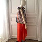 Sac Angèle en tweed rose tendre, rose vif, rouge, noir, jaune, lilas et orange tissé et fabriqué en France