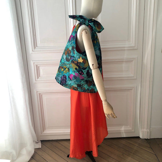 Sac Angèle en tweed perroquets turquoise, rose, jaune et marine tissé et fabriqué en France