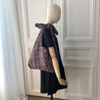 Sac Angèle en tweed bleu marine, lilas et rose tissé et fabriqué en France
