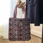 Mini sac Bienvenue en tweed lilas, rose et marine tissé et fabriqué en France