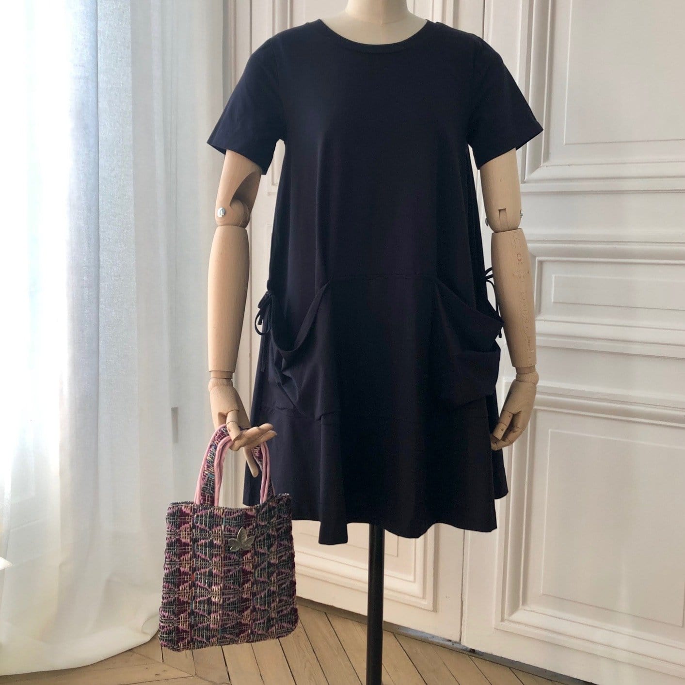 Mini sac Bienvenue en tweed lilas, rose et marine tissé et fabriqué en France