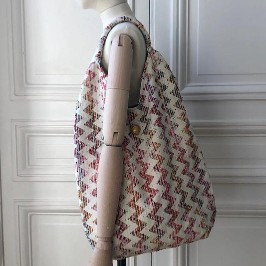 Sac Yvette en tweed rose et jaune moutarde tissé et fabriqué en France