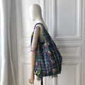 Sac Yvette en tweed vert émeraude, jaune, blanc et rose tissé et fabriqué en France