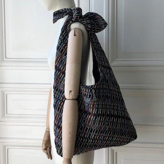 Sac Angèle en tweed noir tissé et fabriqué en France