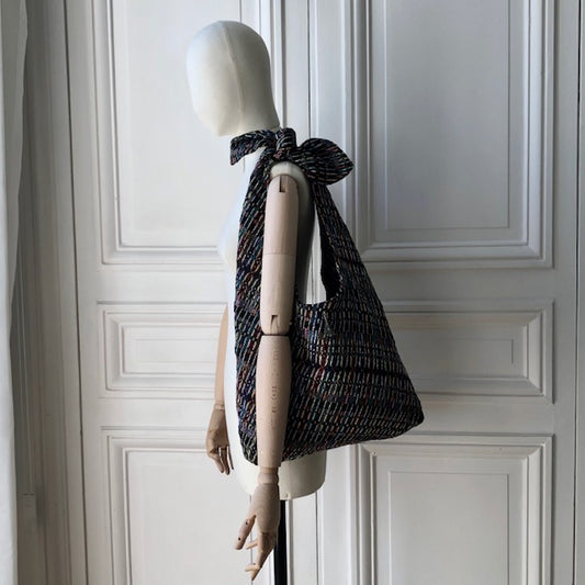 Sac Angèle en tweed noir tissé et fabriqué en France