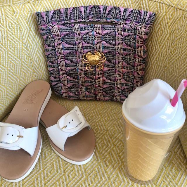 Pochette Agathe en tweed lilas, rose et marine tissé et fabriquée en France
