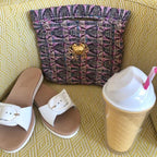 Pochette Agathe en tweed lilas, rose et marine tissé et fabriquée en France