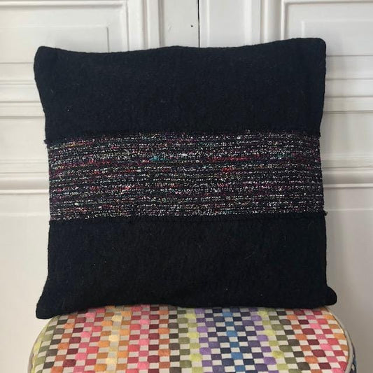 Coussin 100% laine avec bandeau en tweed fabriqué en France