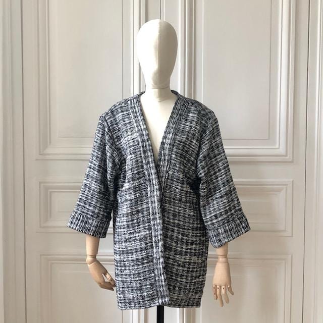 Kimono en tweed noir et blanc tissé et fabriqué en France