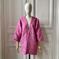 Kimono en tweed rose mauve et argent figues tissé et fabriqué en France