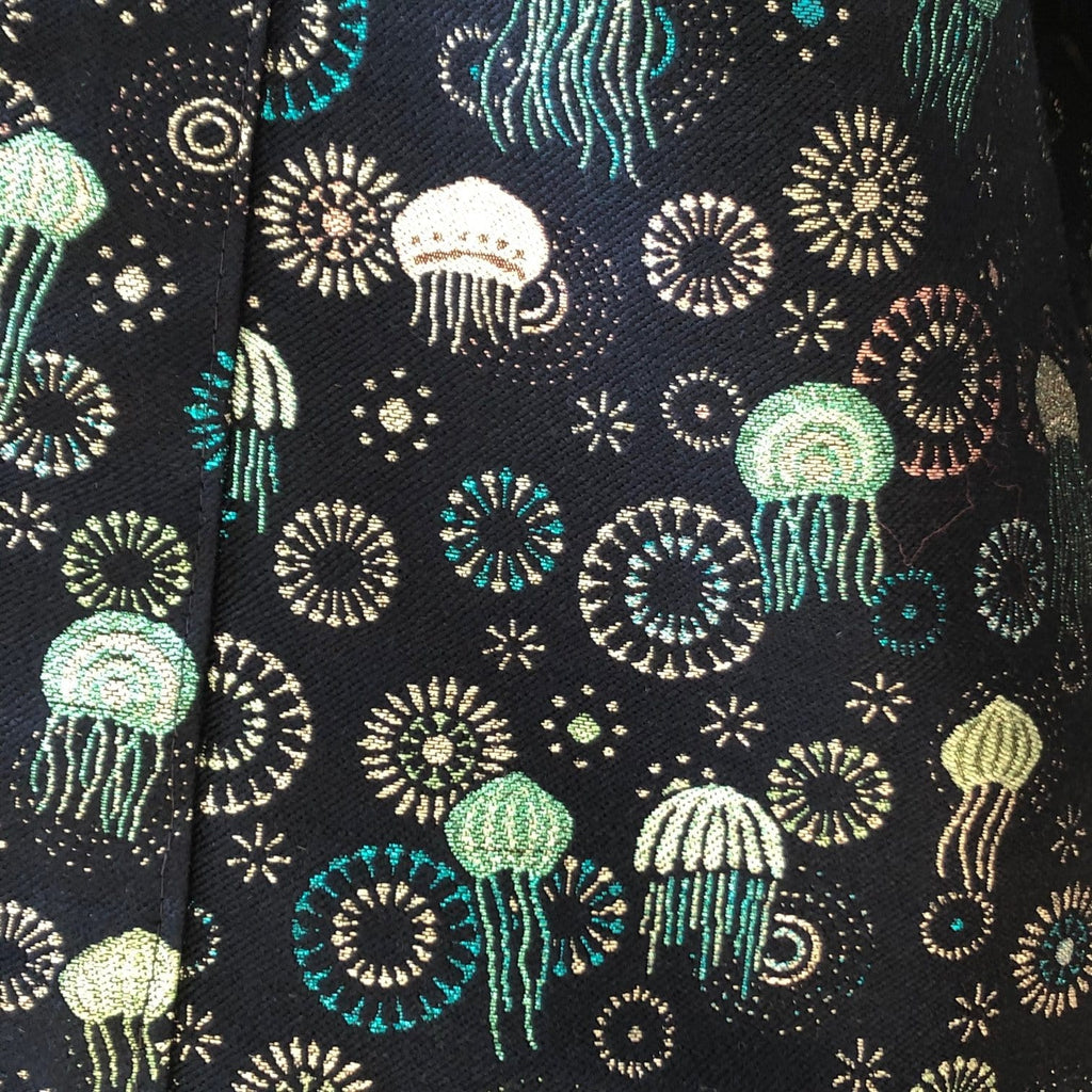 Kimono en tweed bleu, turquoise et argent méduses tissé et fabriqué en France