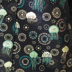 Kimono en tweed bleu, turquoise et argent méduses tissé et fabriqué en France