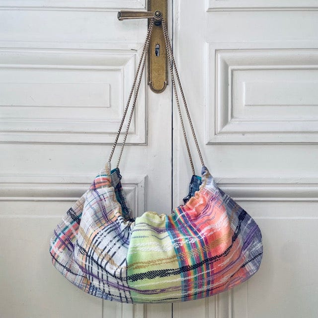 Housse de sac Mini Bénédicte en tweed arc-en-ciel tissé et fabriqué en France