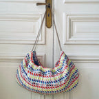 Housse de sac Mini Bénédicte en tweed bleu, rouge, jaune et blanc tissé et fabriqué en France