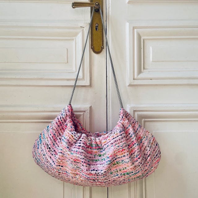 Housse de sac Mini Bénédicte en tweed rose tendre tissé et fabriqué en France