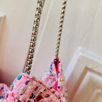 Housse de sac Mini Bénédicte en tweed rose tendre tissé et fabriqué en France