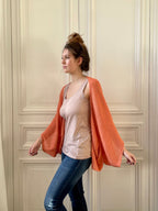 Étole pull corail 58% cachemire 42% lin tricotée en France