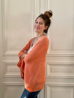 Étole pull corail 58% cachemire 42% lin tricotée en France