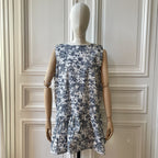 Robe à volant en toile de Jouy jungle marine fabriquée en France