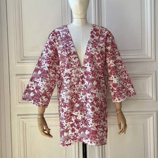 Kimono en toile de Jouy jungle rouge fabriqué en France