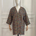 Kimono en tweed jaune, bleu, orange, turquoise et noir et fabriqué en France