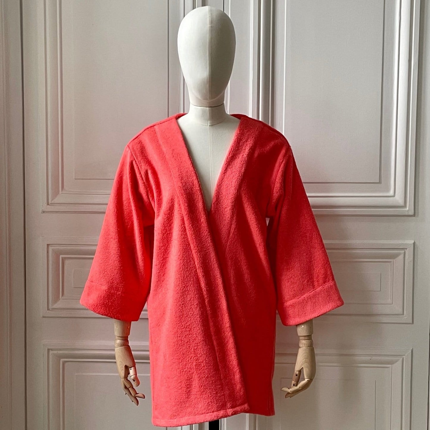 Kimono en éponge coton et bambou corail fabriqué en France