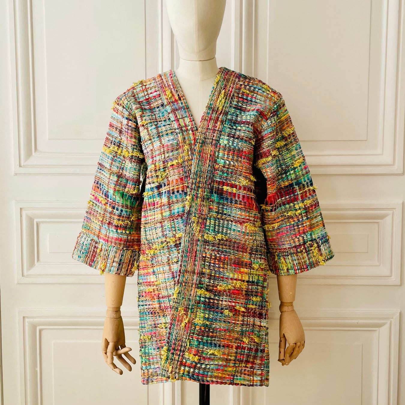 Kimono en tweed arc-en-ciel tissé et fabriqué en France