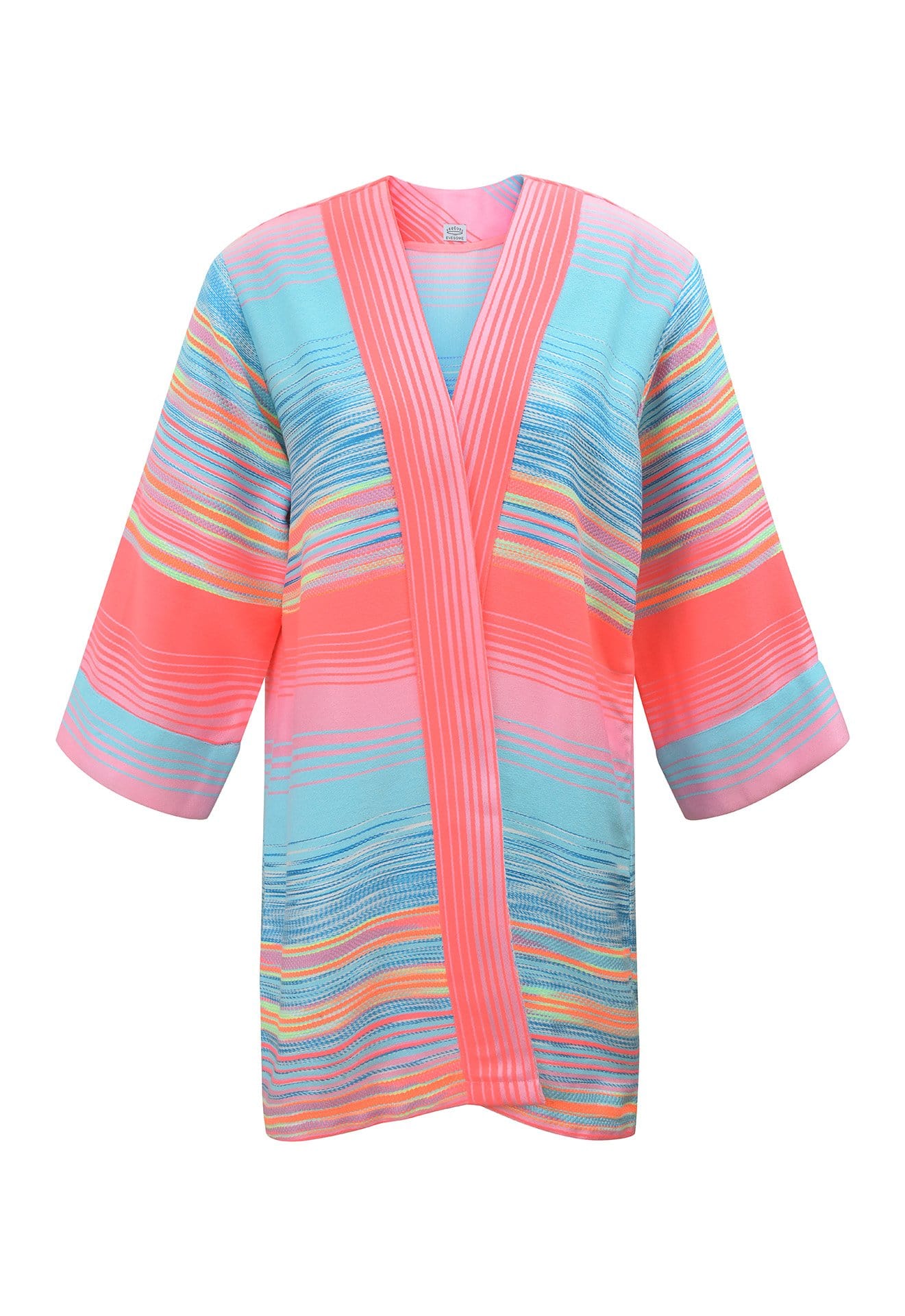 Kimono en tweed rose, bleu ciel et jaune tissé et fabriqué en France