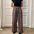 Pantalon en tweed noir, violet, orange et or fabriqué en France