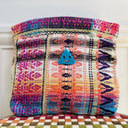 Pochette Agathe en tweed violet, beige, turquoise et corail tissé et fabriquée en France