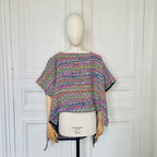 Poncho en tweed rayé multicolore tissé et fabriqué en France