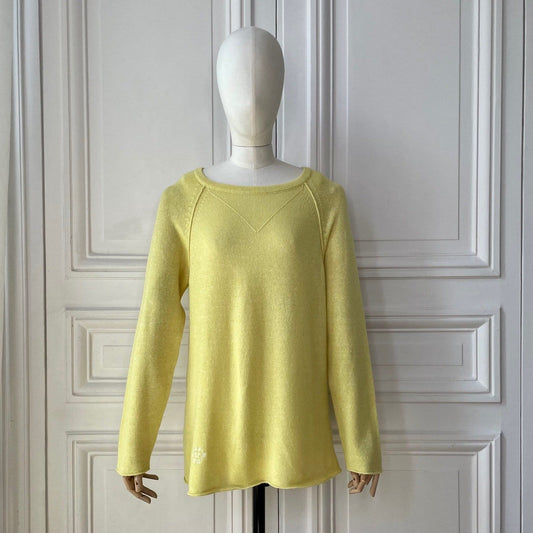 Pull sweatshirt jaune 58% cachemire 42% lin tricoté en France