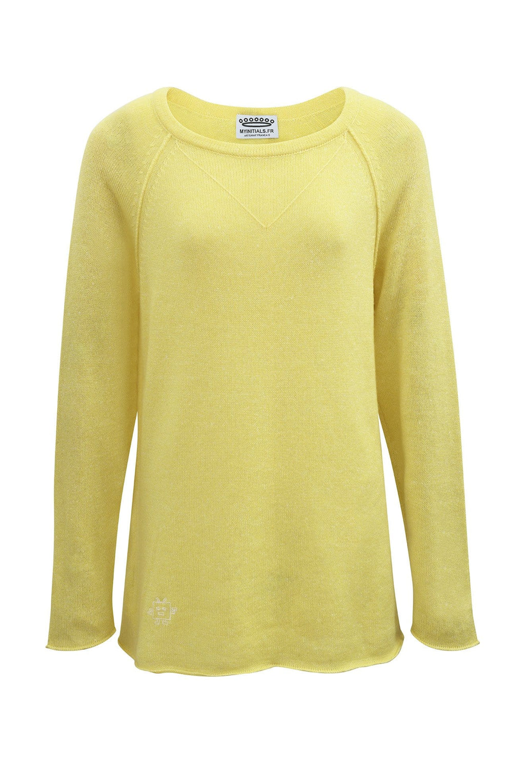 Pull sweatshirt jaune 58% cachemire 42% lin tricoté en France