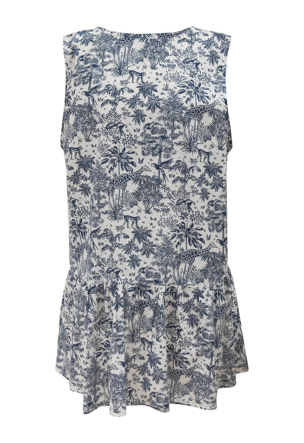 Robe à volant en toile de Jouy jungle marine fabriquée en France